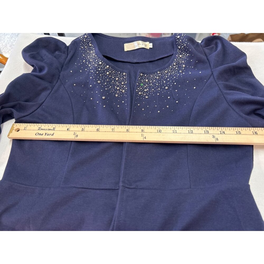 Eva Braun Puff Sleeve Cardigan Jacket Womens SM Navy Blue Rhinestone - Picture 9 of 10